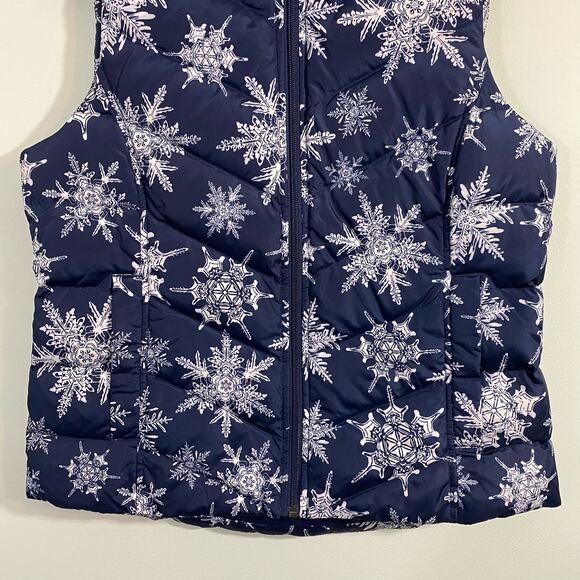Lands' End Women's Navy Snowflakes Graphics Down Filled Vest Size S - Picture 3 of 9
